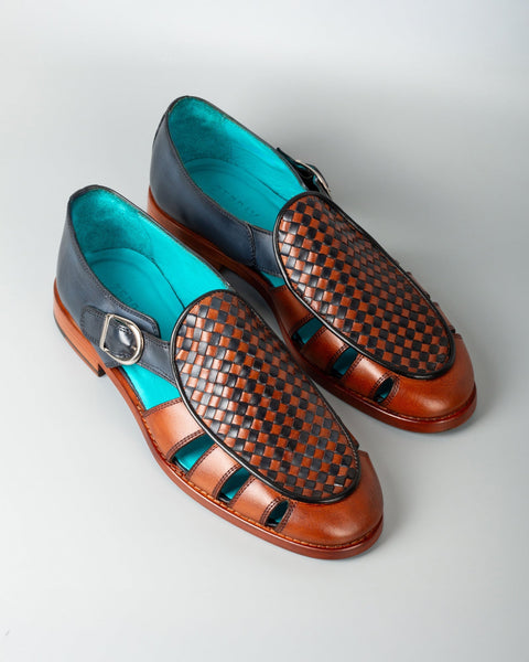 Kinabalu · sandale · bleu marine et cognac